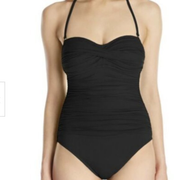 La‎ Blanca island goddess ruched front bandeau one piece swimsuit size 8 NWT - Picture 1 of 7